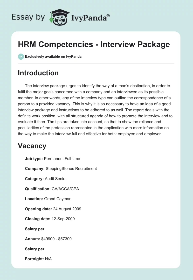 HRM Competencies - Interview Package. Page 1