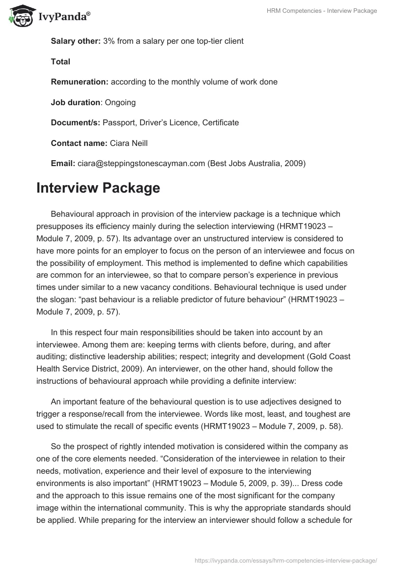 HRM Competencies - Interview Package. Page 2