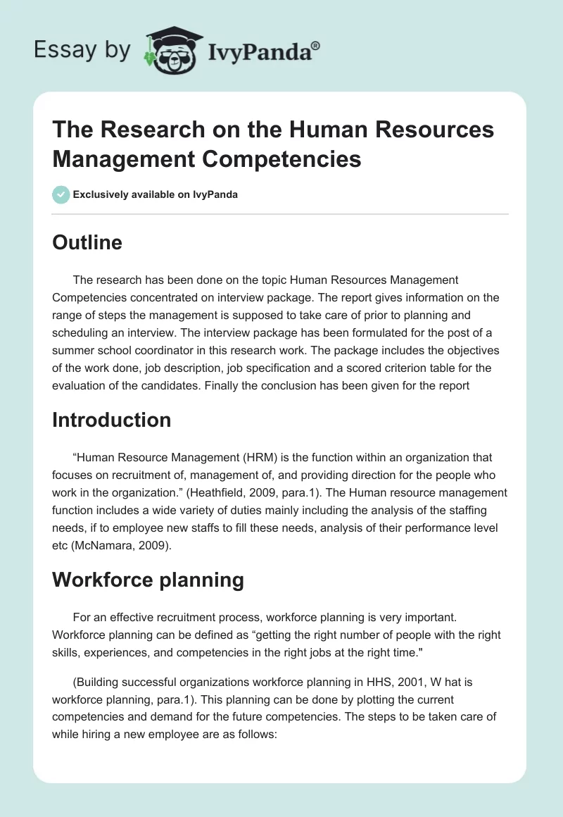 The Research on the Human Resources Management Competencies. Page 1