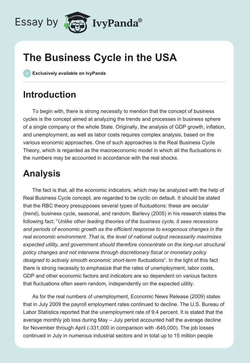 The Business Cycle in the USA. Page 1