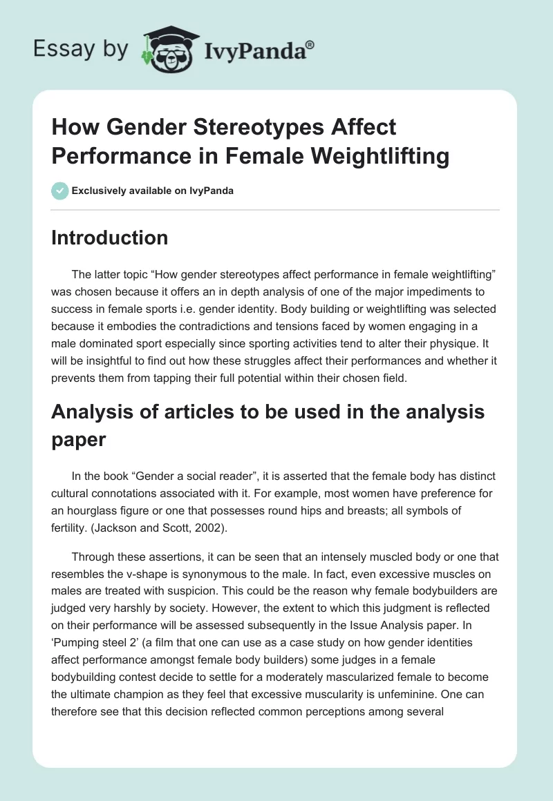 How Gender Stereotypes Affect Performance in Female Weightlifting. Page 1