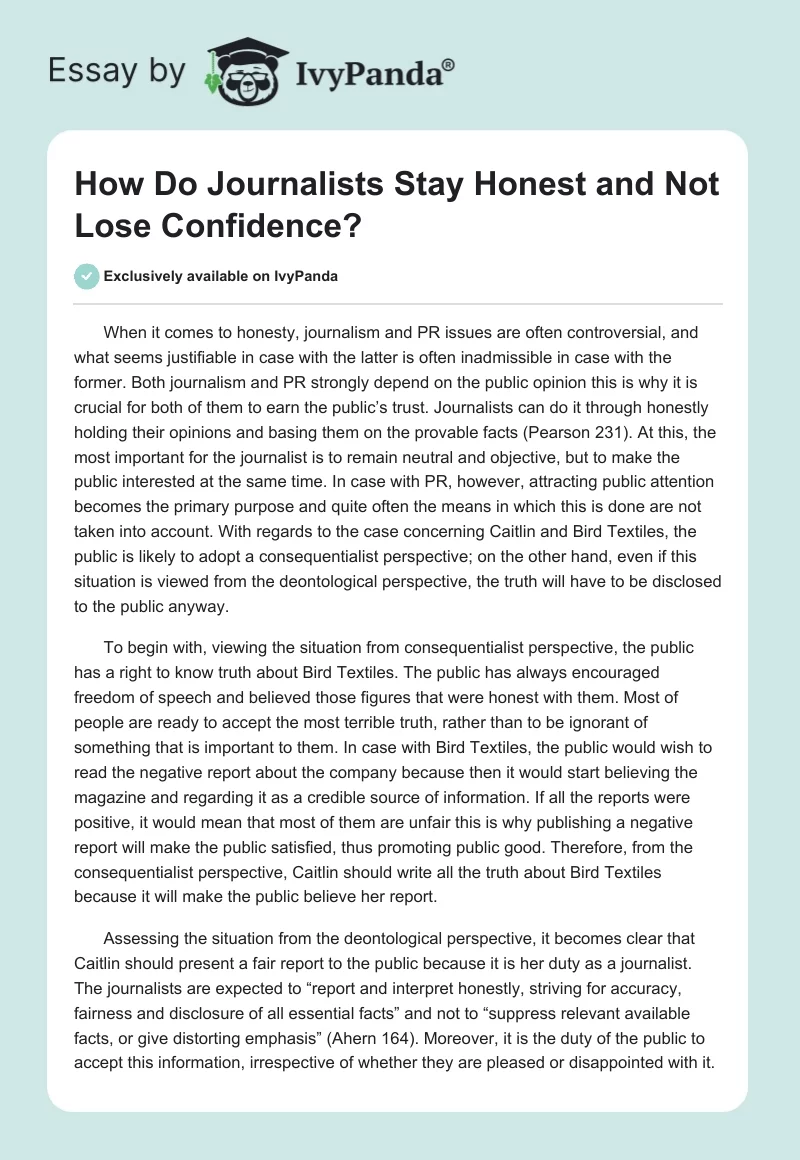 How Do Journalists Stay Honest and Not Lose Confidence?. Page 1