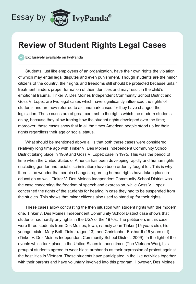 Review of Student Rights Legal Cases. Page 1