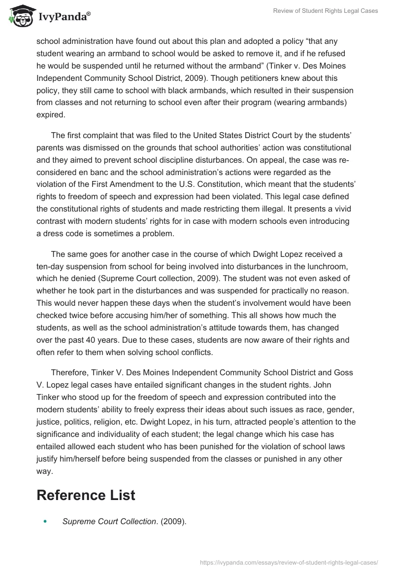 Review of Student Rights Legal Cases. Page 2