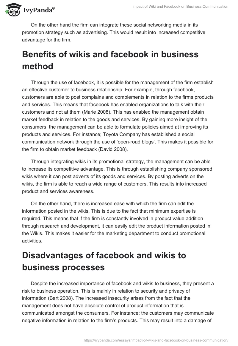 Impact of Wiki and Facebook on Business Communication. Page 2