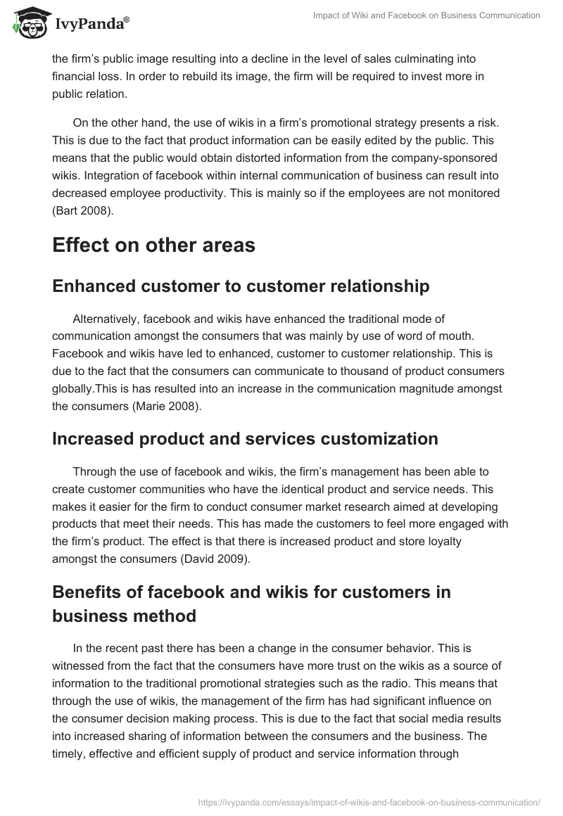 Impact of Wiki and Facebook on Business Communication. Page 3