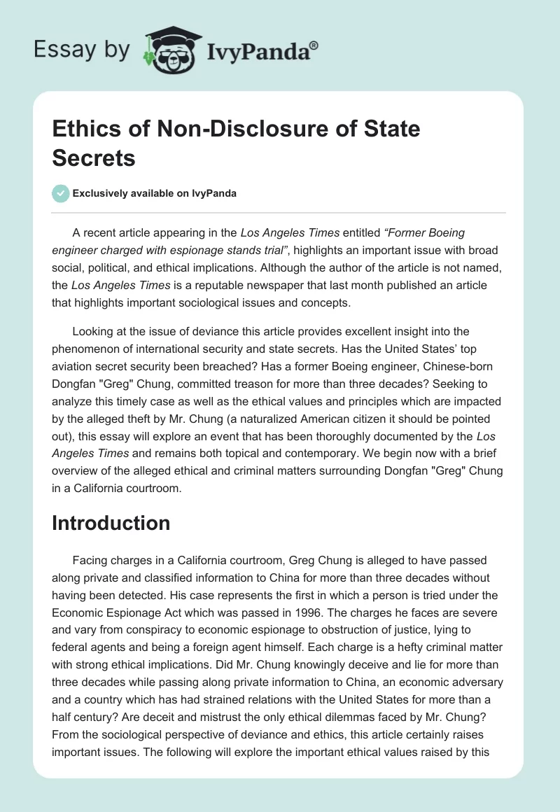 Ethics of Non-Disclosure of State Secrets. Page 1