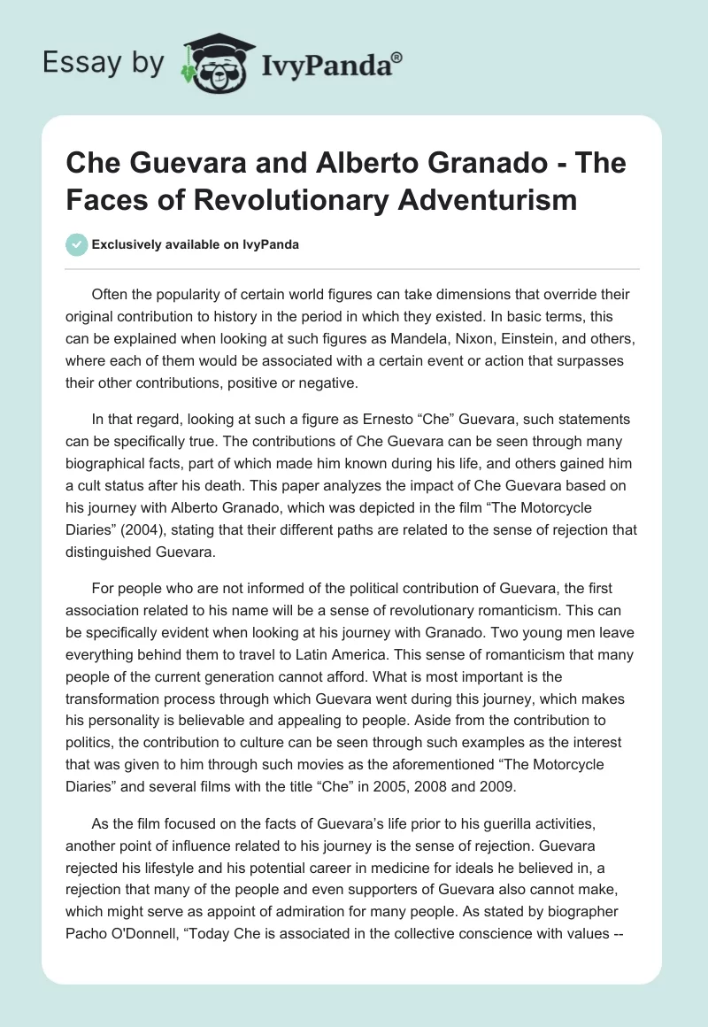 Che Guevara and Alberto Granado - The Faces of Revolutionary Adventurism. Page 1
