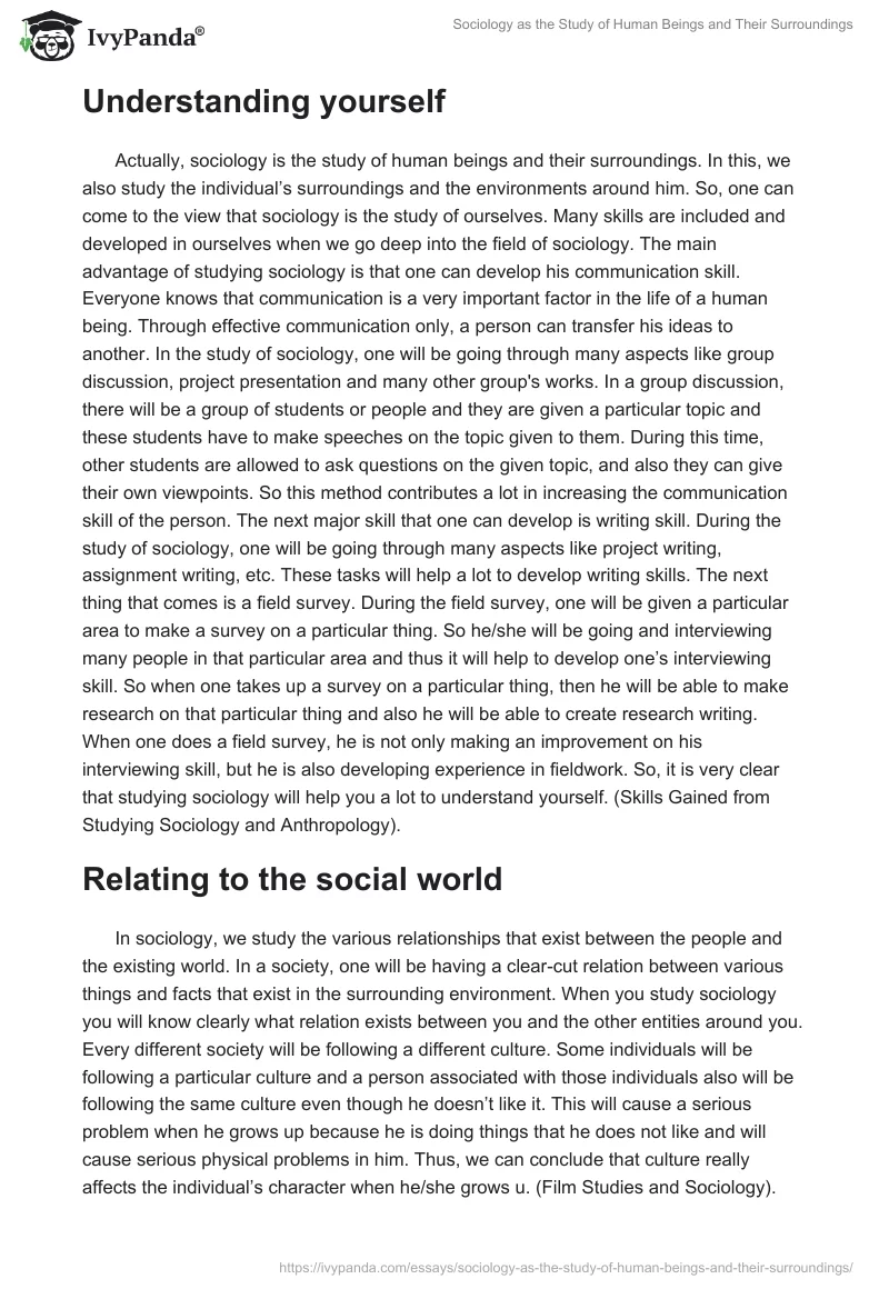 Sociology as the Study of Human Beings and Their Surroundings. Page 2