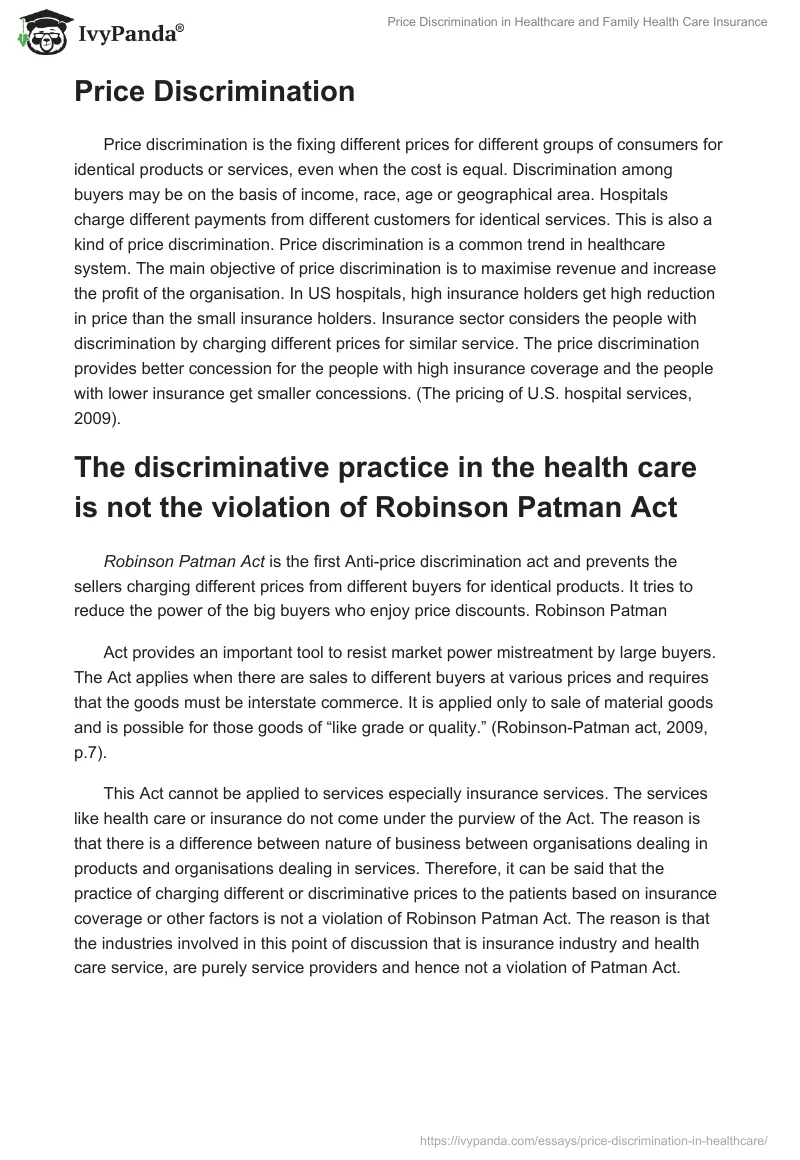 Price Discrimination in Healthcare and Family Health Care Insurance. Page 2
