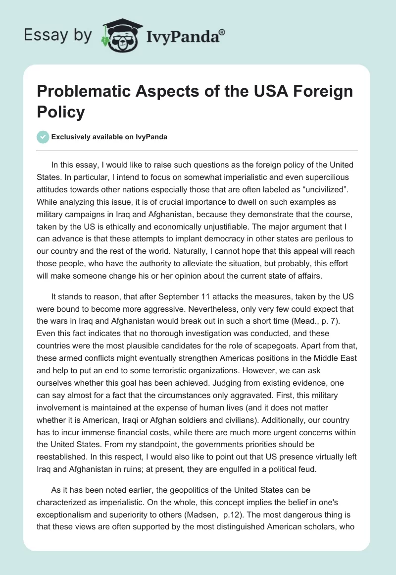 Problematic Aspects of the USA Foreign Policy. Page 1