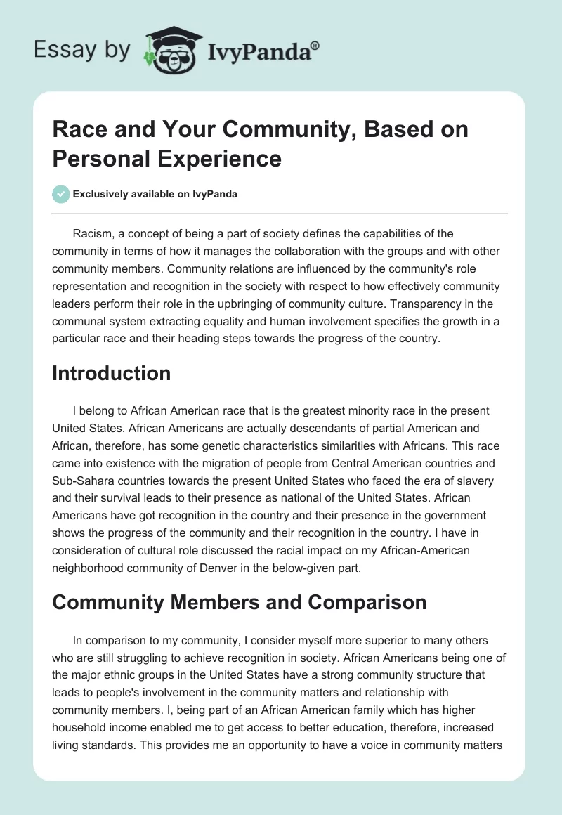 Race and Your Community, Based on Personal Experience. Page 1