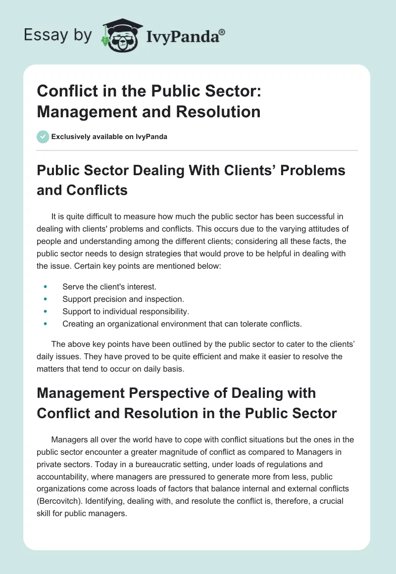 Conflict in the Public Sector: Management and Resolution. Page 1