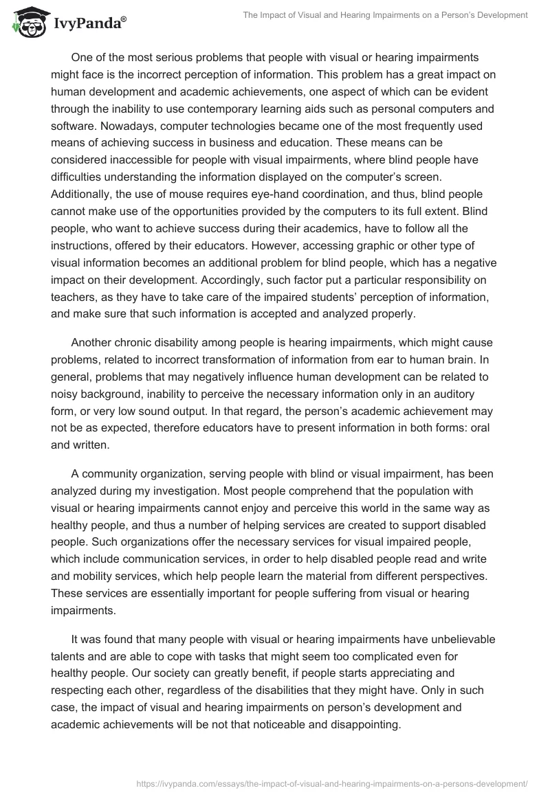 The Impact of Visual and Hearing Impairments on a Person’s Development. Page 2
