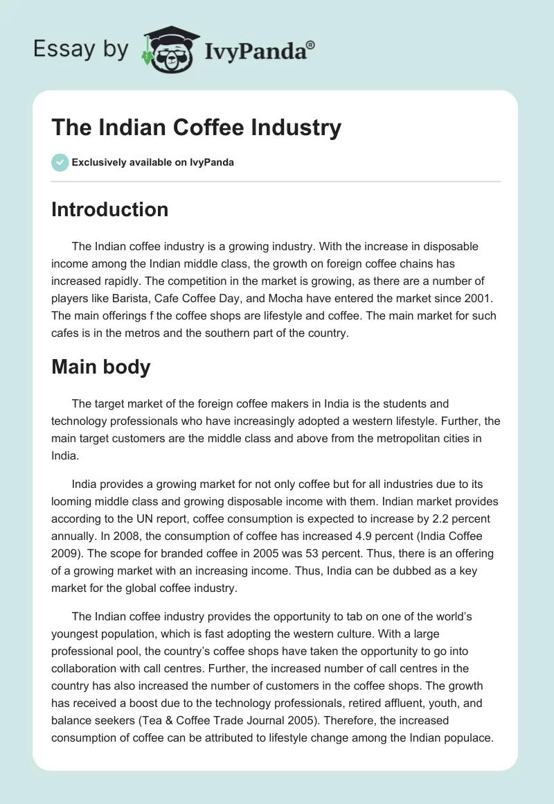 The Indian Coffee Industry. Page 1