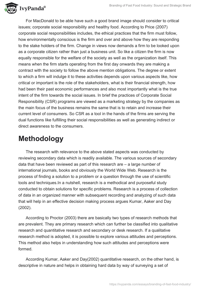 Branding of Fast Food Industry: Sound and Strategic Brand. Page 2
