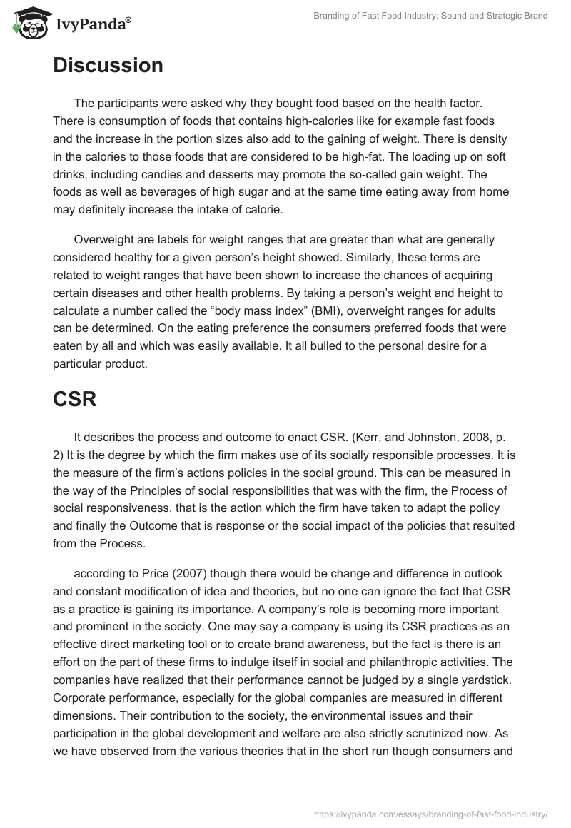 Branding of Fast Food Industry: Sound and Strategic Brand. Page 4
