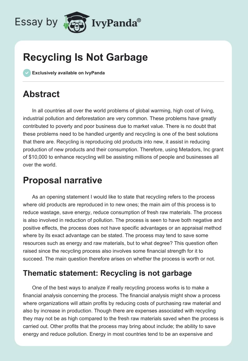 Recycling Is Not Garbage. Page 1