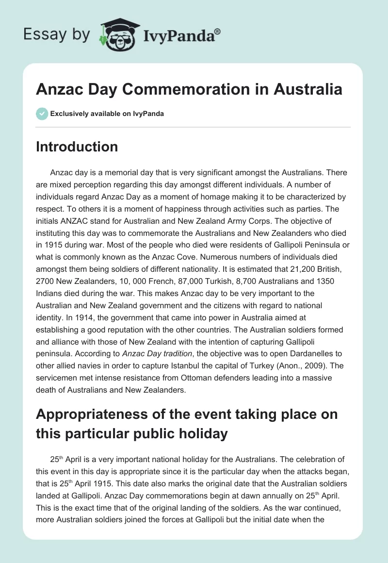Anzac Day Commemoration in Australia. Page 1
