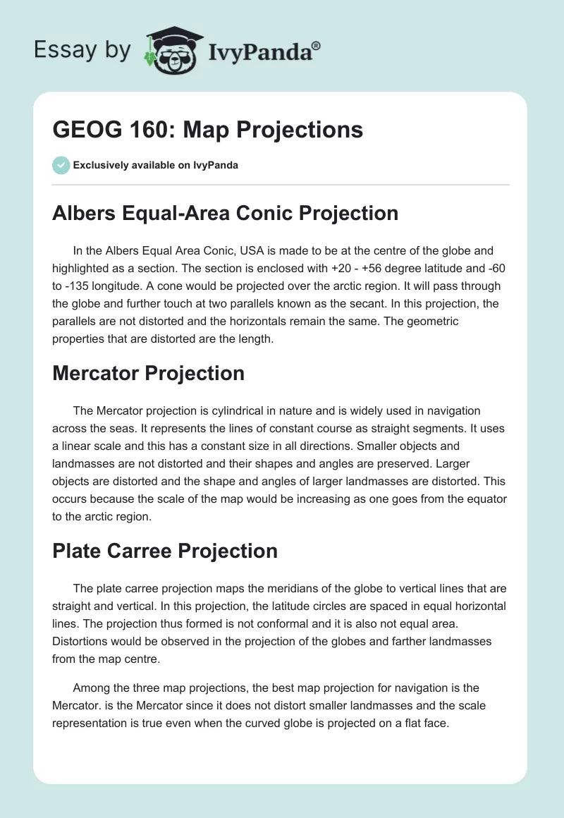 GEOG 160: Map Projections. Page 1