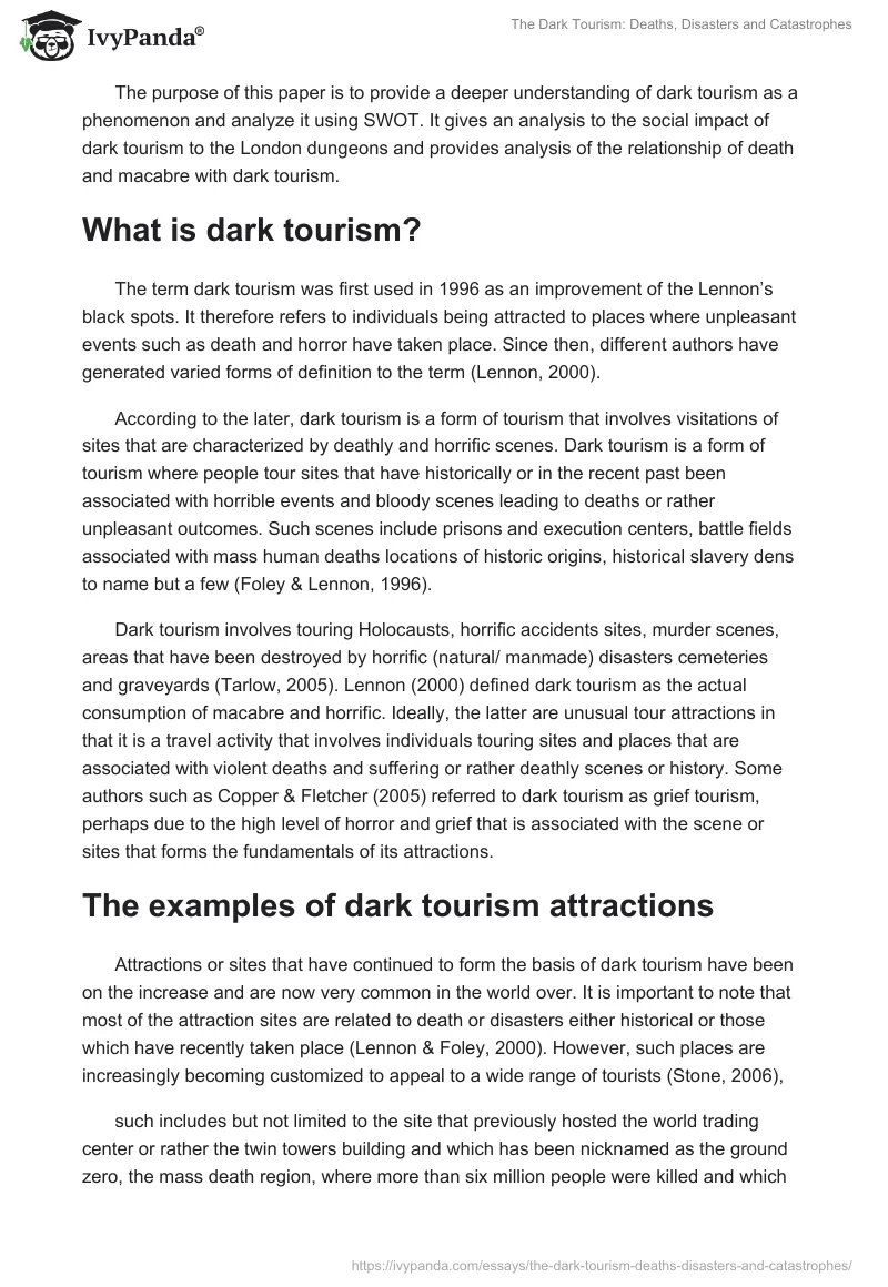 The Dark Tourism: Deaths, Disasters and Catastrophes. Page 2