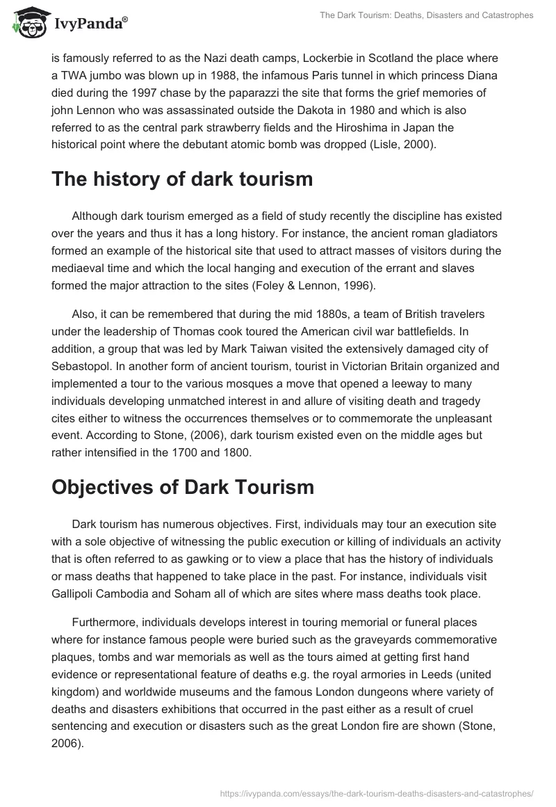 The Dark Tourism: Deaths, Disasters and Catastrophes. Page 3