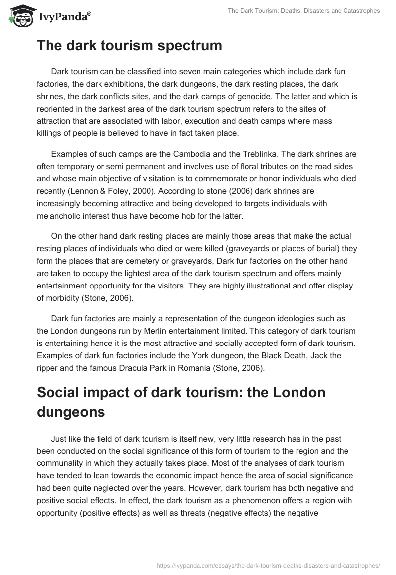 The Dark Tourism: Deaths, Disasters and Catastrophes. Page 4