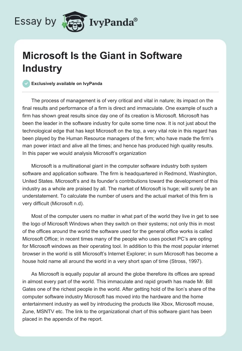 Microsoft Is the Giant in Software Industry. Page 1