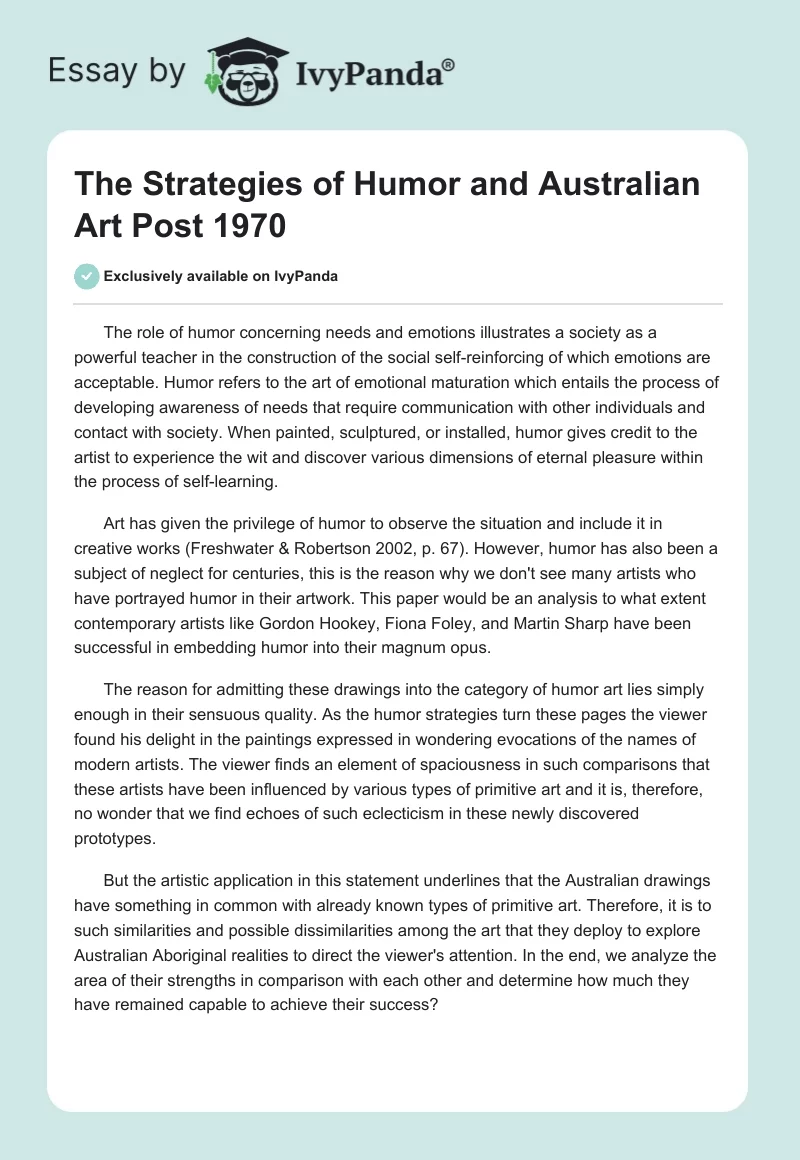 The Strategies of Humor and Australian Art Post 1970. Page 1
