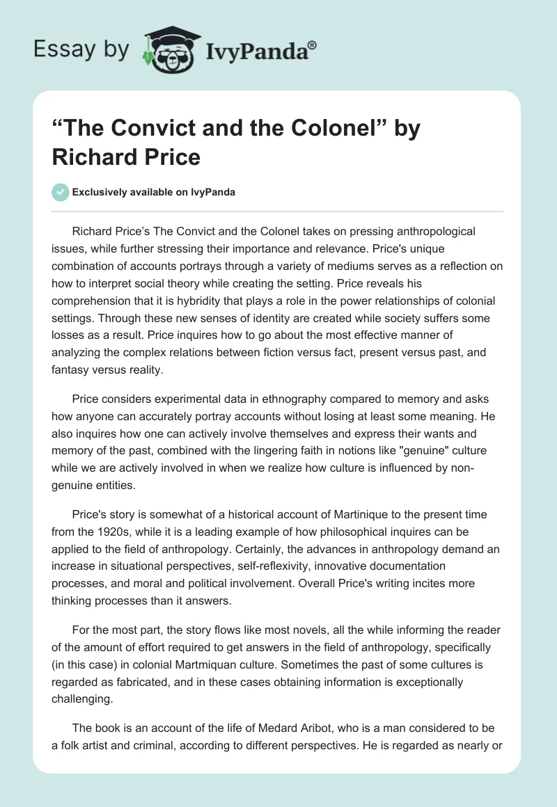 “The Convict and the Colonel” by Richard Price. Page 1