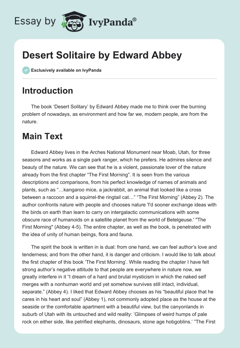 Desert Solitaire by Edward Abbey. Page 1