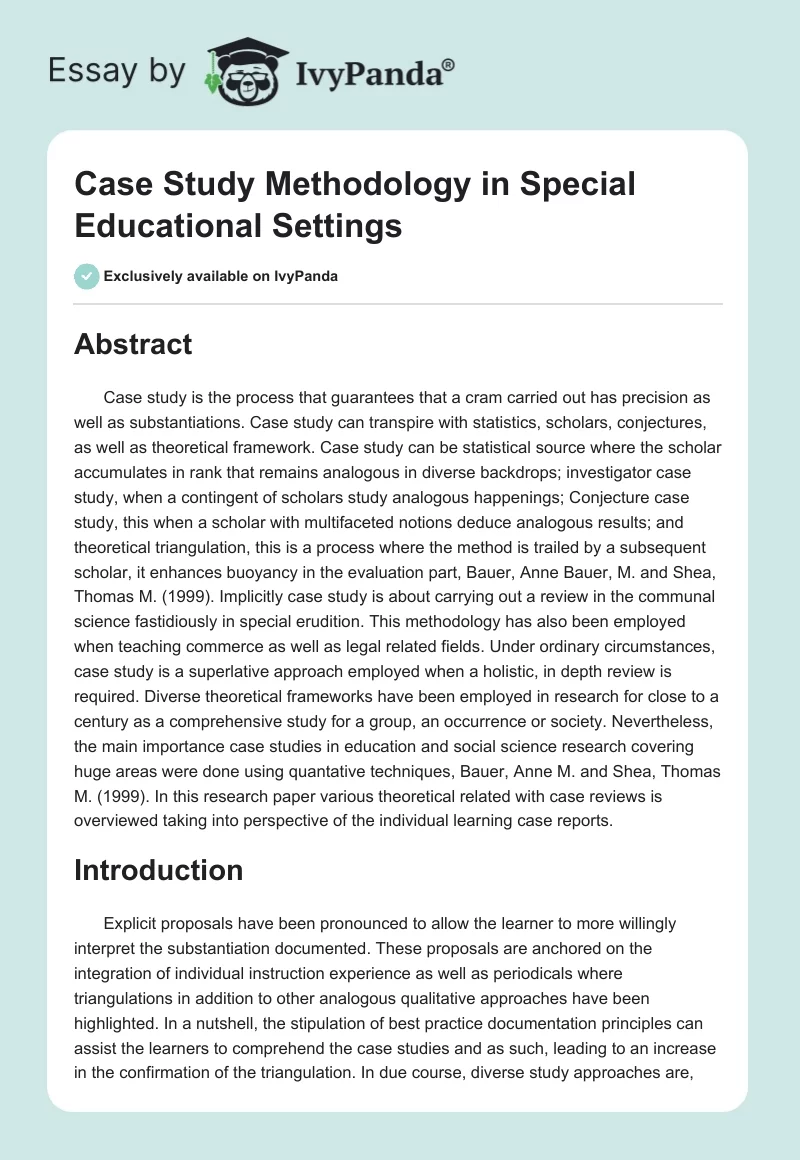 Case Study Methodology in Special Educational Settings. Page 1