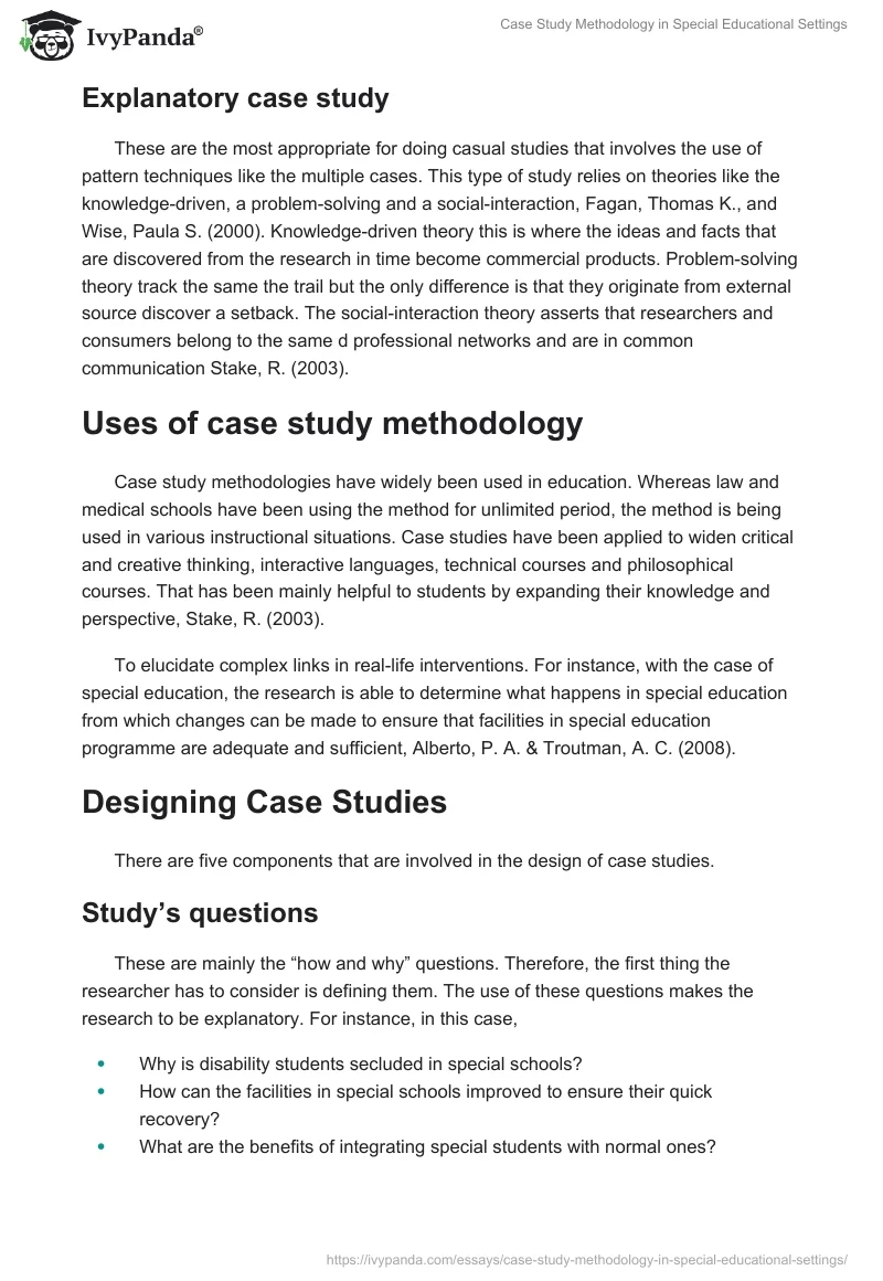 Case Study Methodology in Special Educational Settings. Page 5