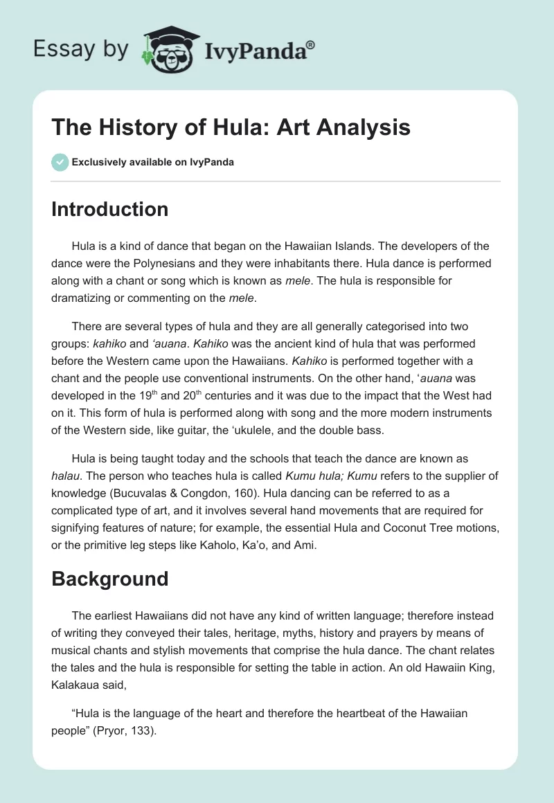 The History of Hula: Art Analysis. Page 1