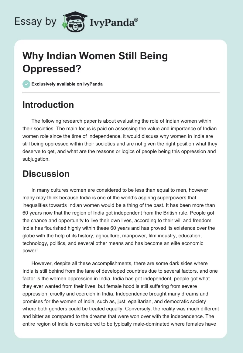 Why Indian Women Still Being Oppressed?. Page 1