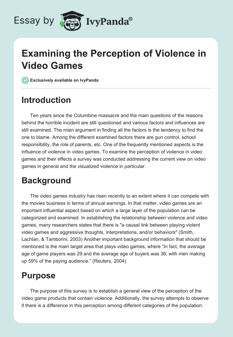 Examining the Perception of Violence in Video Games. Page 1