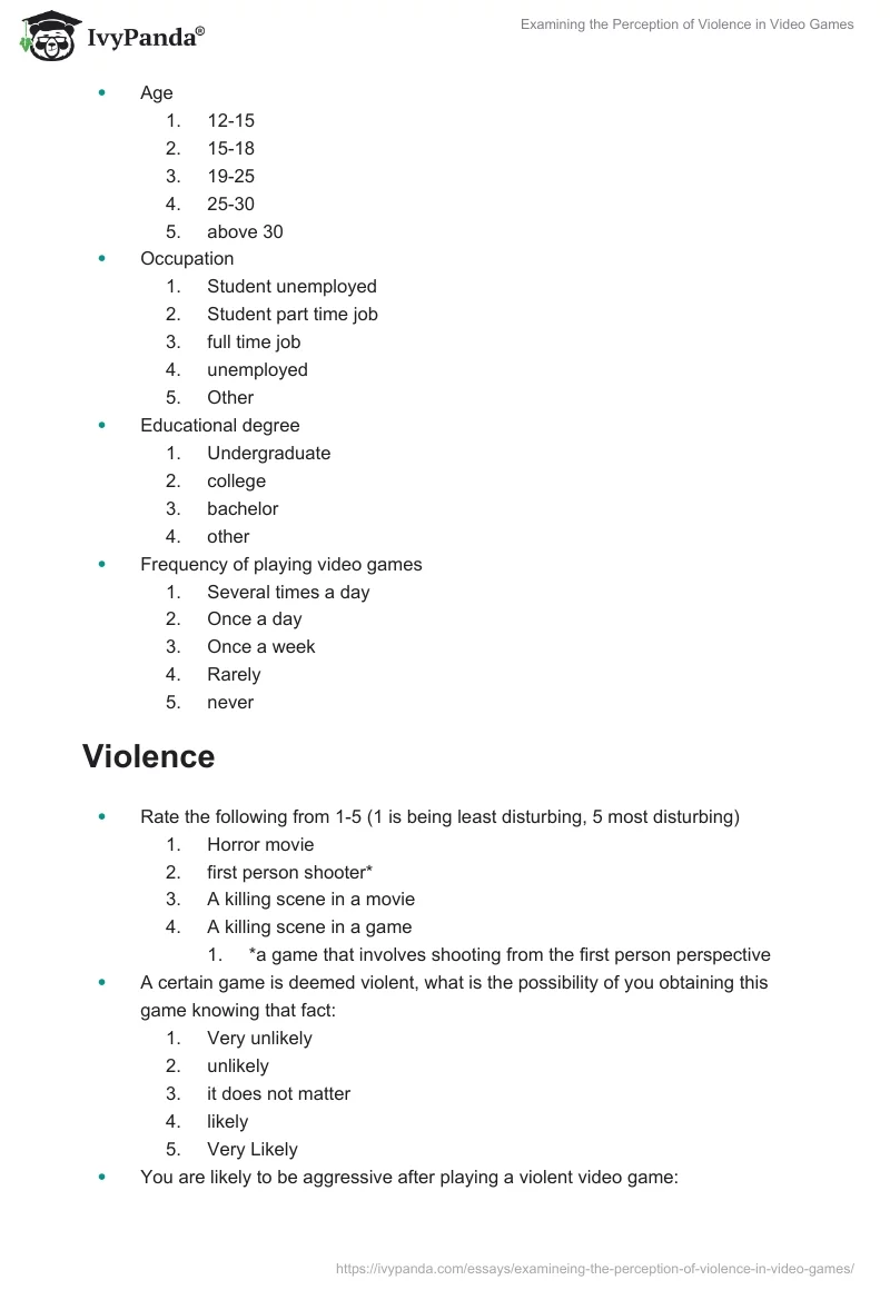 Examining the Perception of Violence in Video Games. Page 3