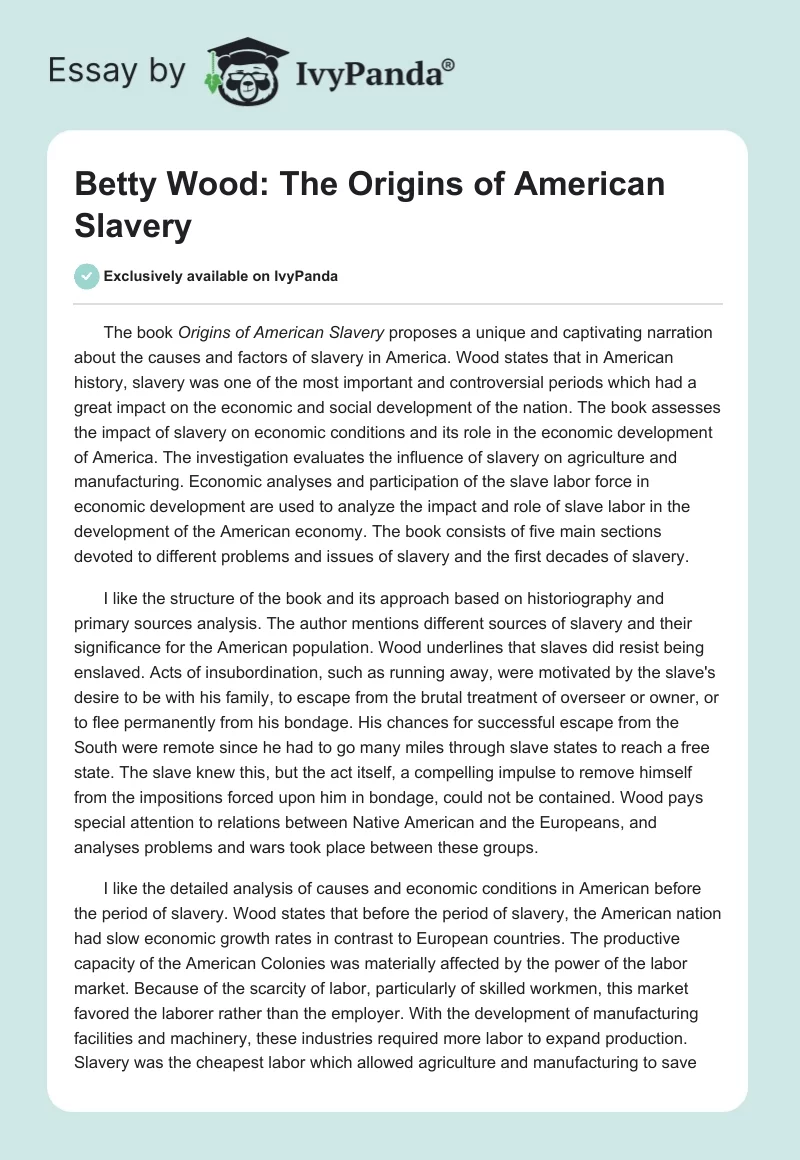 Betty Wood: The Origins of American Slavery. Page 1
