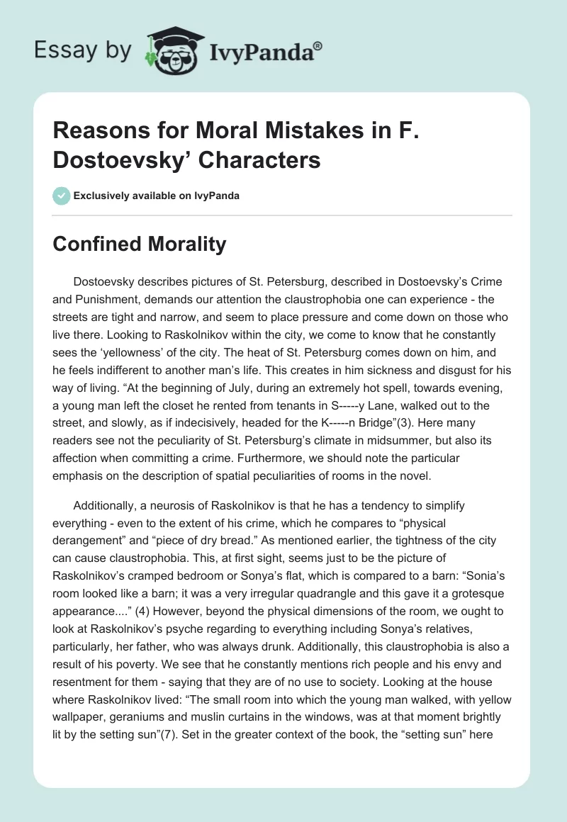 Reasons for Moral Mistakes in F. Dostoevsky’ Characters. Page 1