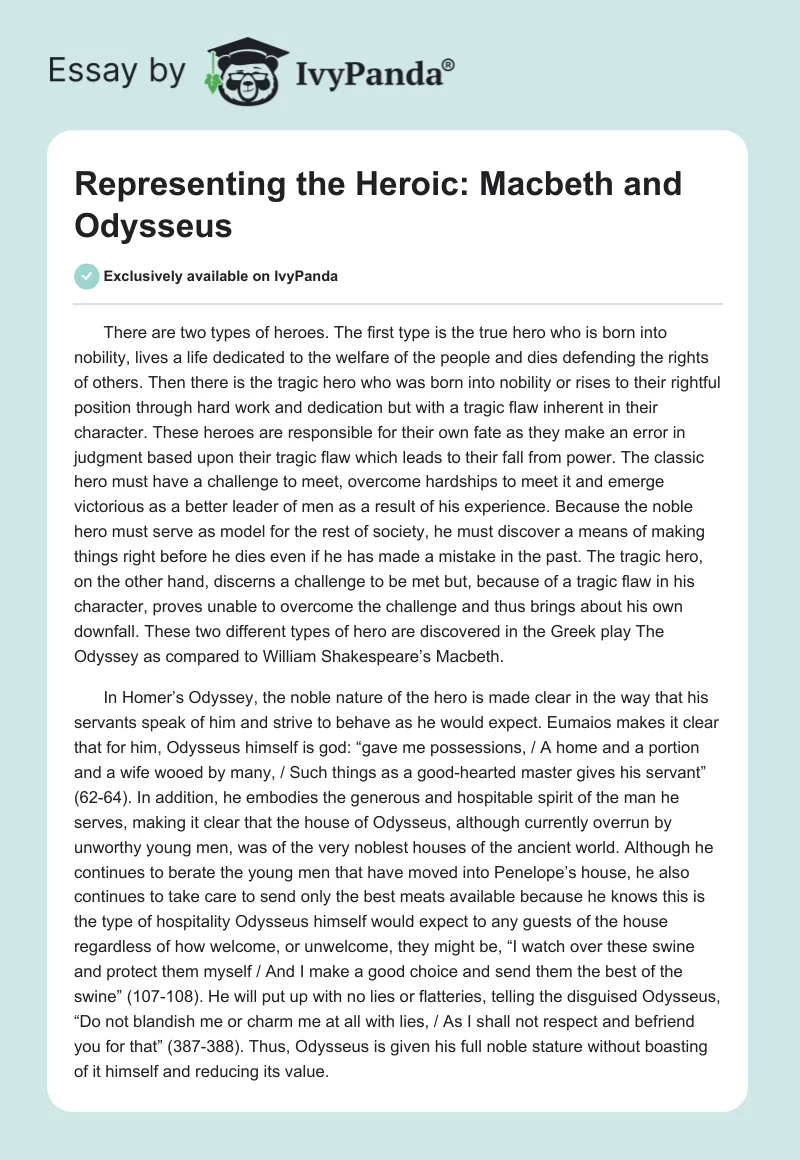 Representing the Heroic: Macbeth and Odysseus. Page 1