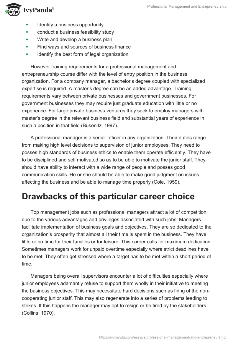 Professional Management and Entrepreneurship. Page 2