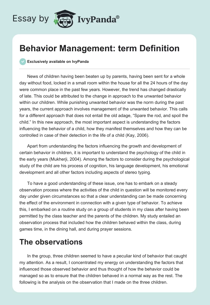Behavior Management: term Definition. Page 1