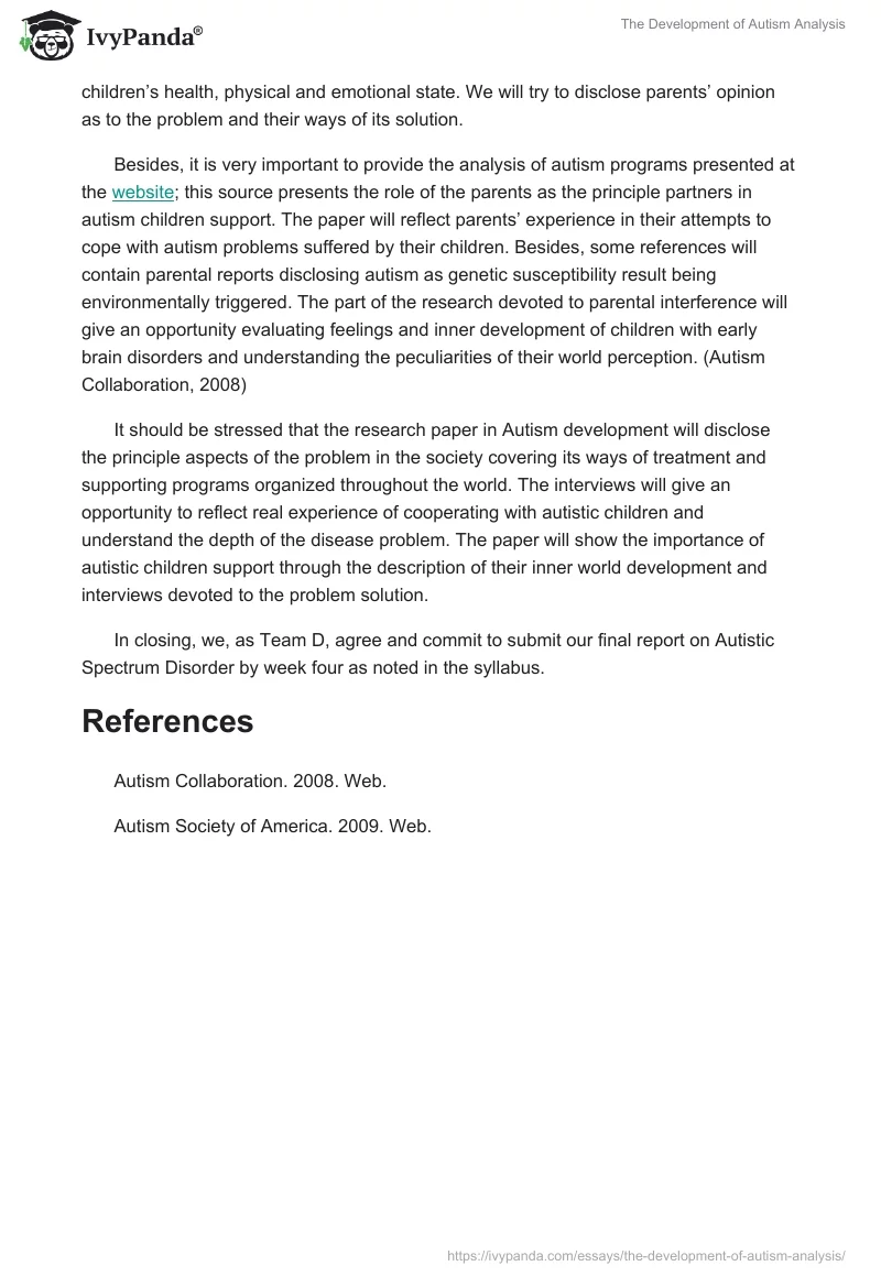 The Development of Autism Analysis. Page 5
