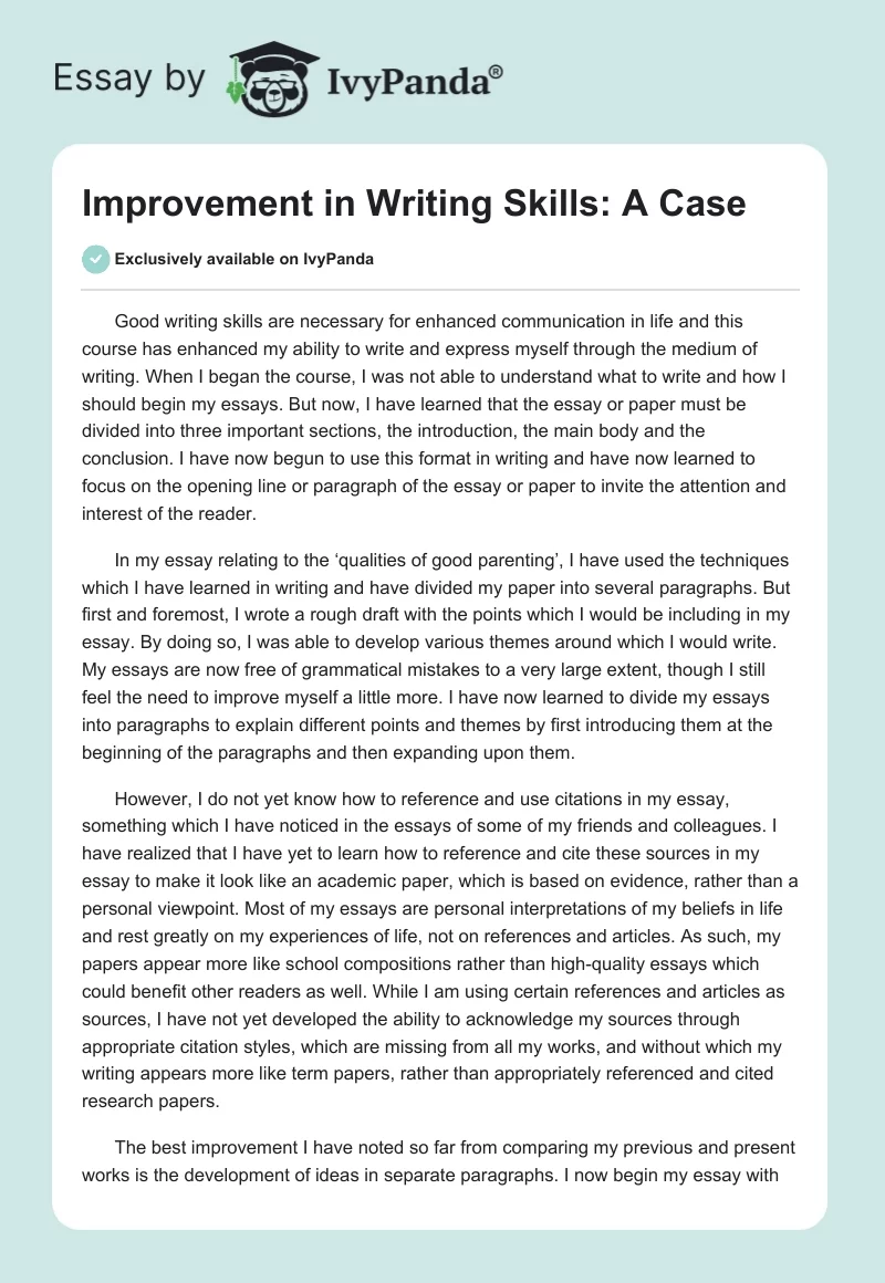 Improvement in Writing Skills: A Case. Page 1