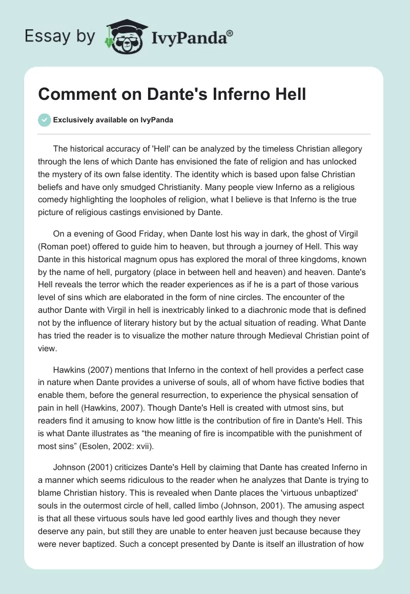 Comment on Dante's Inferno Hell. Page 1
