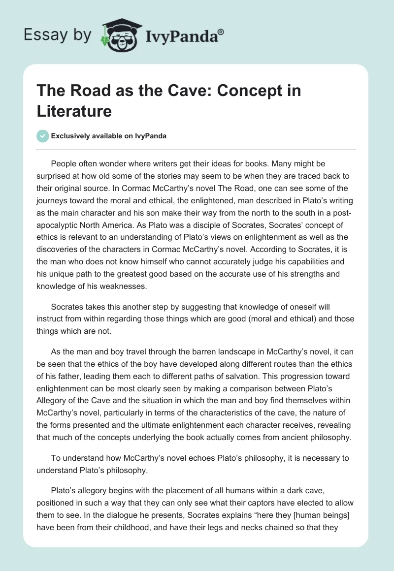 The Road as the Cave: Concept in Literature. Page 1