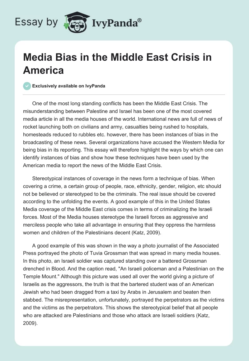 Media Bias in the Middle East Crisis in America. Page 1