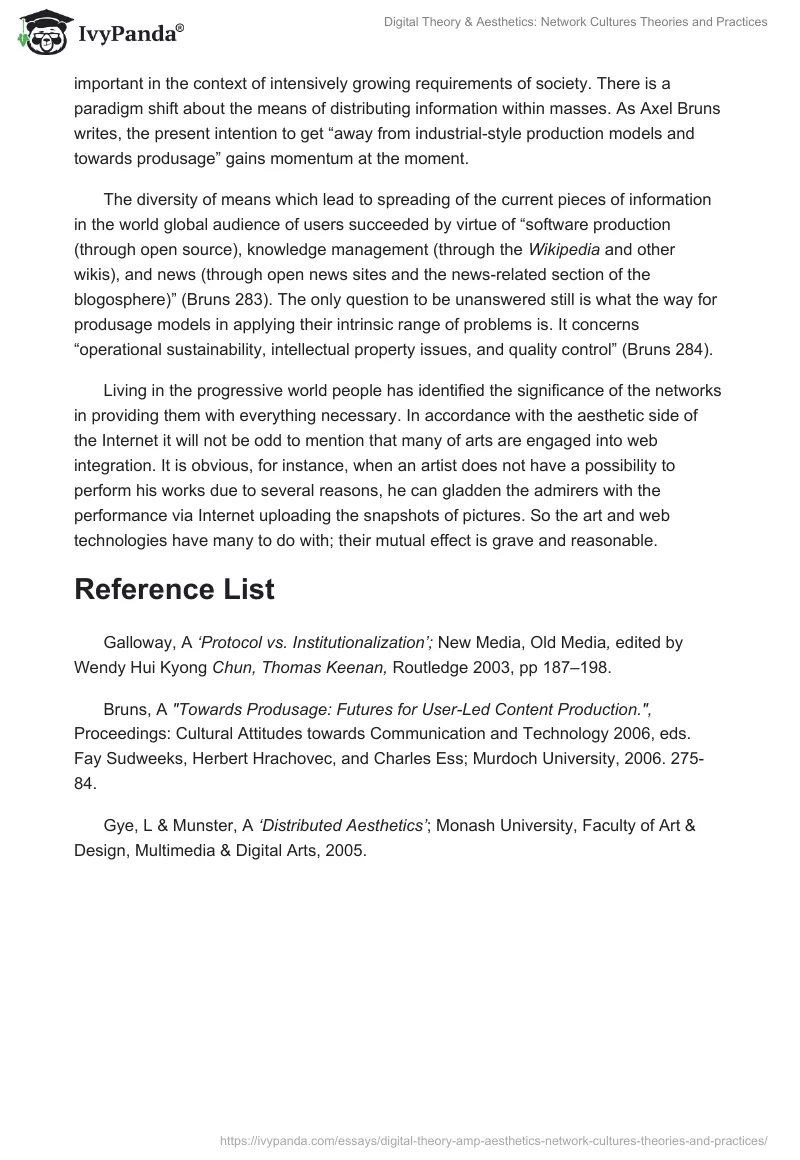 Digital Theory & Aesthetics: Network Cultures Theories and Practices. Page 2