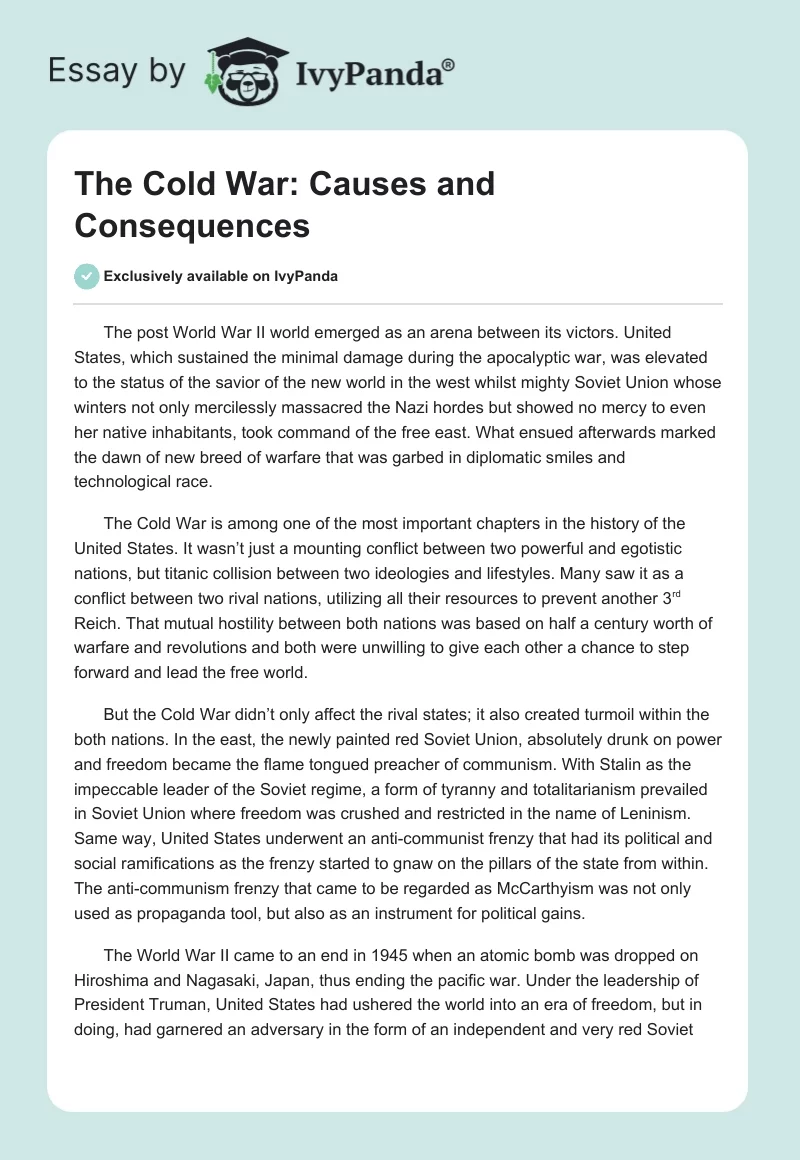 The Cold War: Causes and Consequences. Page 1