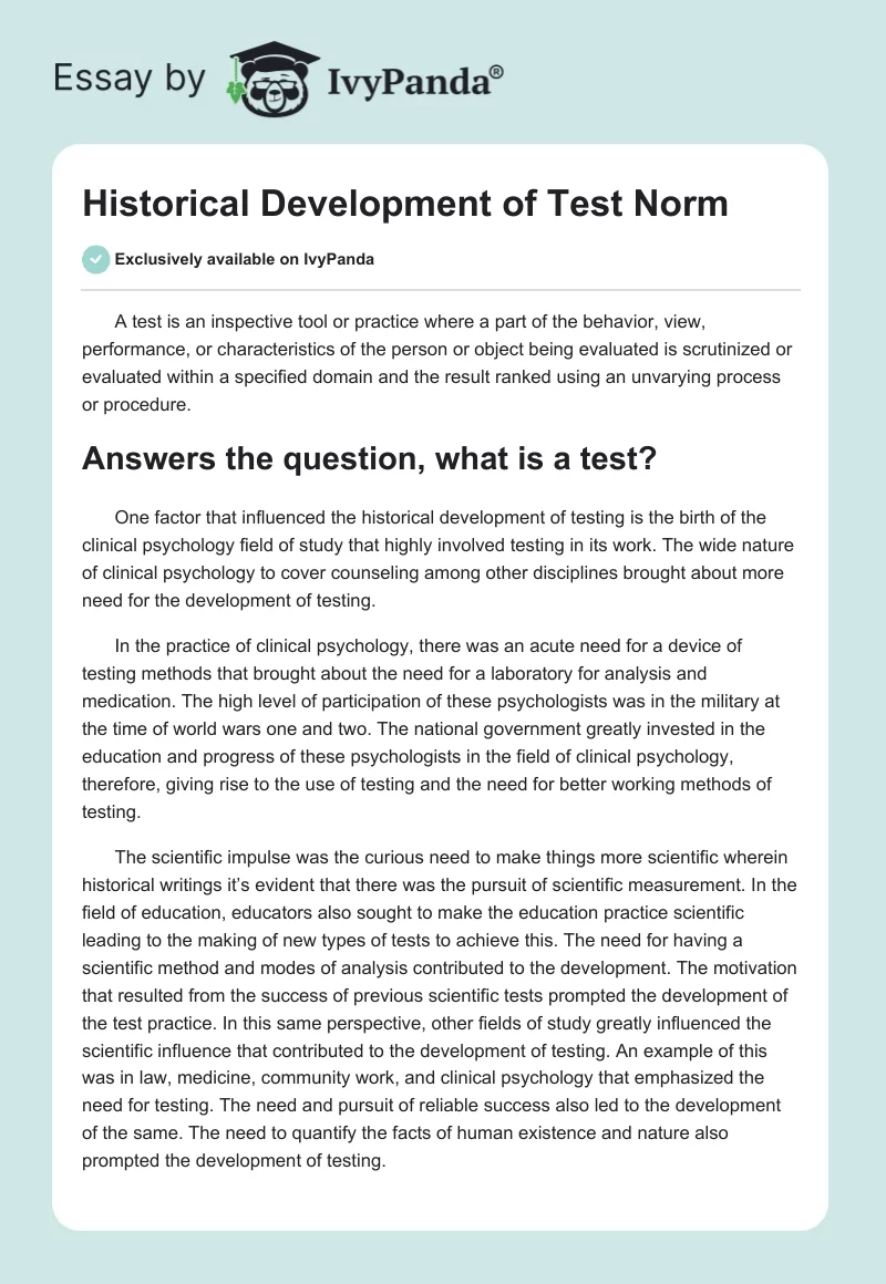 Historical Development of Test Norm. Page 1
